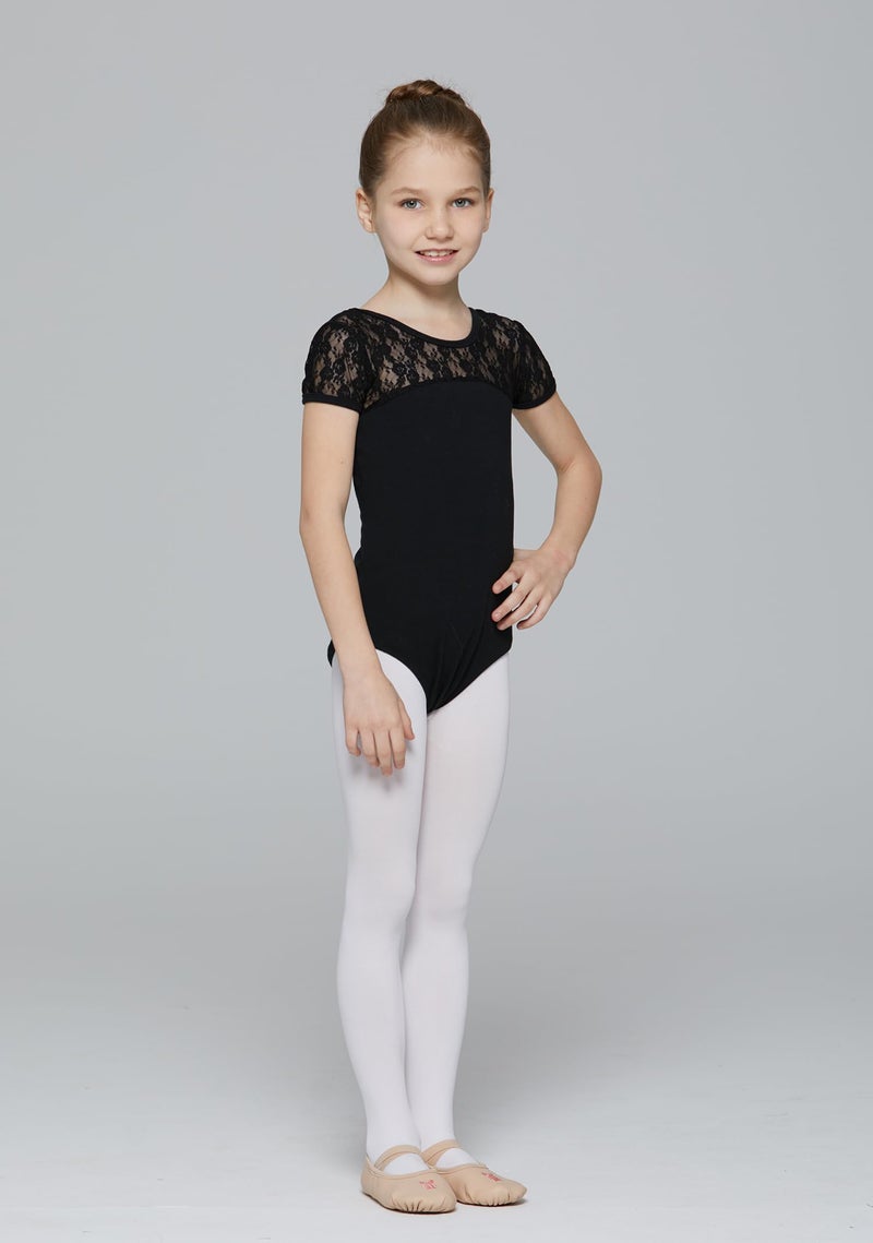 MdnMd Black Gymnastic Dance Ballet Lace Leotard for Girls Children Bodysuit (Black, Age 11-12) - Image 3
